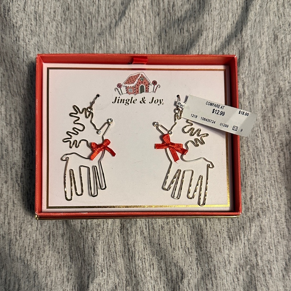 Jingle & Joy Reindeer Earrings with Red Bows